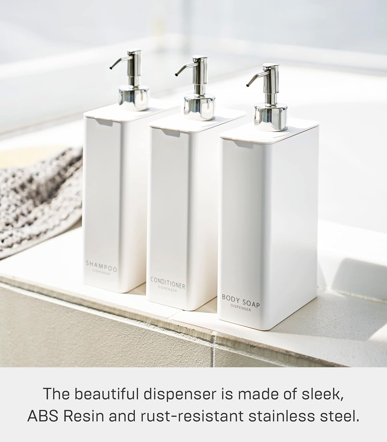 image:imageYamazaki Home Tower Shower Dispenser Contemporary Bottle Pump Conditioner Abs Plastic 24 Fluid Oz 700 MlWhite