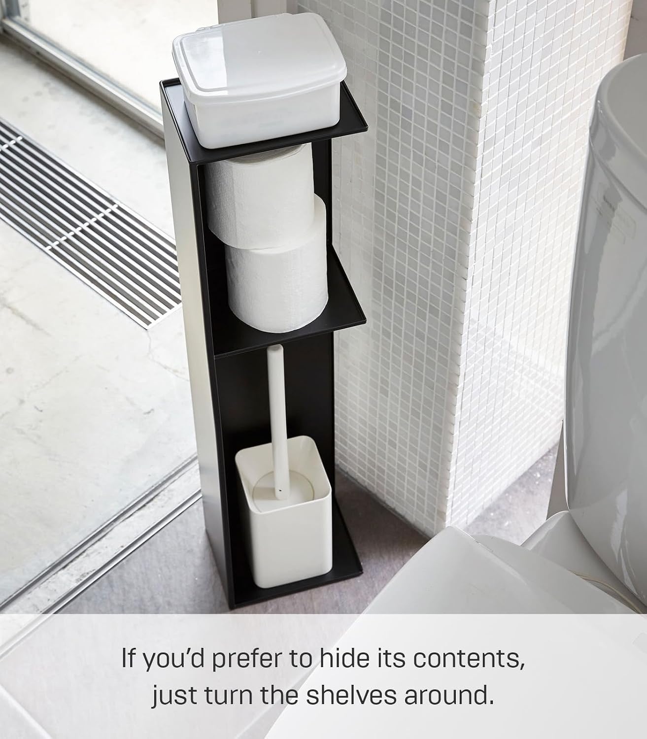 image:imageYamazaki Home Tower Slim Bathroom Storage Toilet Paper Stocker Steel Black