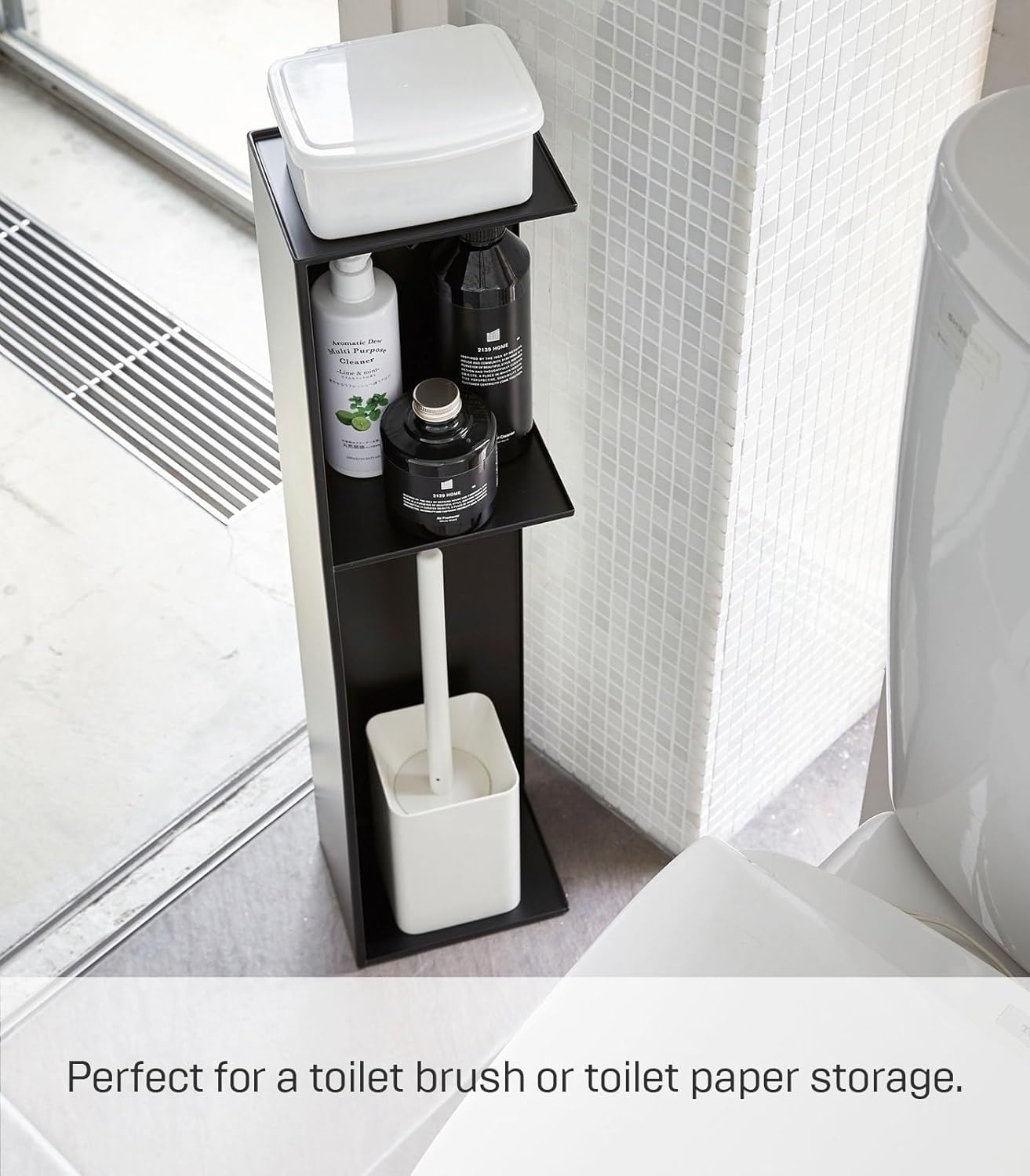 image:imageYamazaki Home Tower Slim Bathroom Storage Toilet Paper Stocker Steel Black