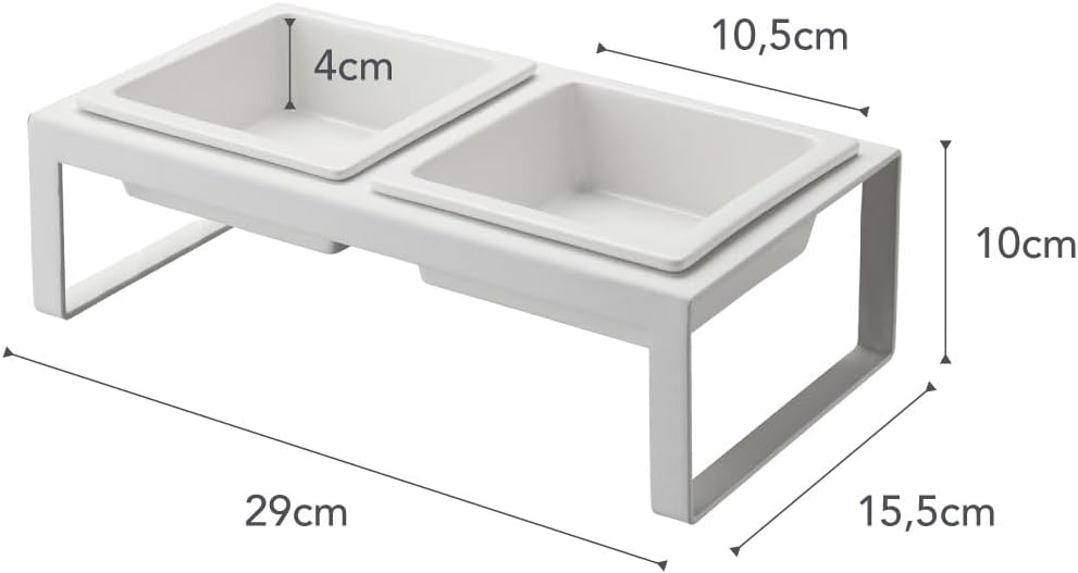 image:imageYamazaki Home Tower Steel and Ceramic Pet Food Stand 2 Bowls for Food and Water Feeder for Small Cats and Dogs NonSlip Tall 125 Cups 300 Milliliters Per BowlWhite