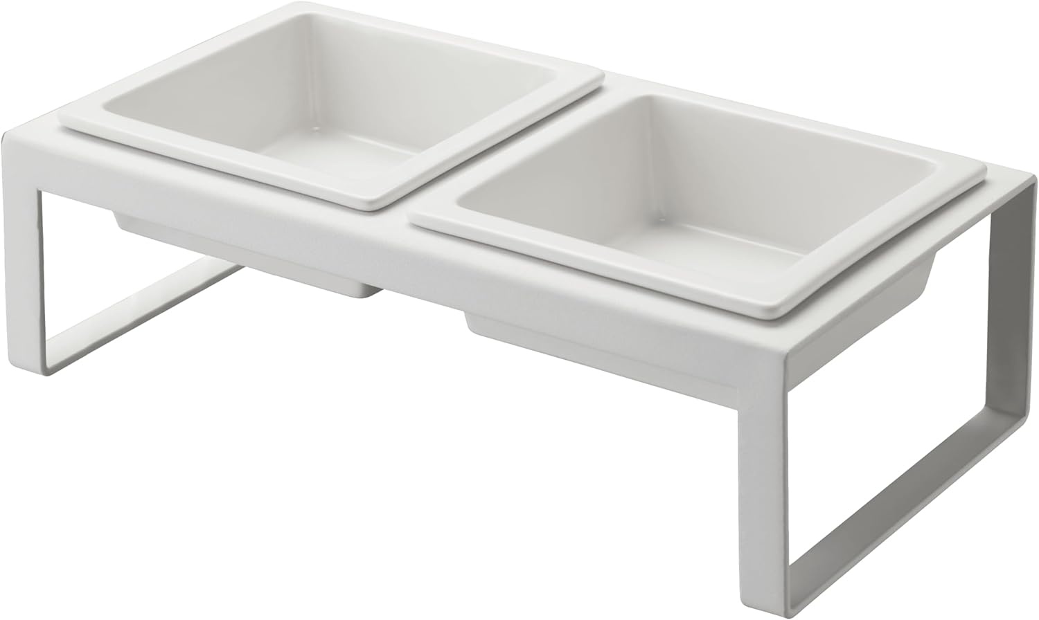 image:imageYamazaki Home Tower Steel and Ceramic Pet Food Stand 2 Bowls for Food and Water Feeder for Small Cats and Dogs NonSlip Tall 125 Cups 300 Milliliters Per BowlWhite