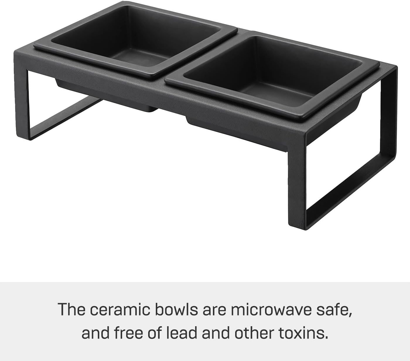 image:imageYamazaki Home Tower Steel and Ceramic Pet Food Stand 2 Bowls for Food and Water Feeder for Small Cats and Dogs NonSlip Tall 125 Cups 300 Milliliters Per BowlBlack