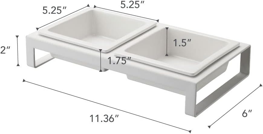 image:imageYamazaki Home Tower Steel and Ceramic Pet Food Stand 2 Bowls for Food and Water Feeder for Small Cats and Dogs NonSlip Tall 125 Cups 300 Milliliters Per BowlWhite