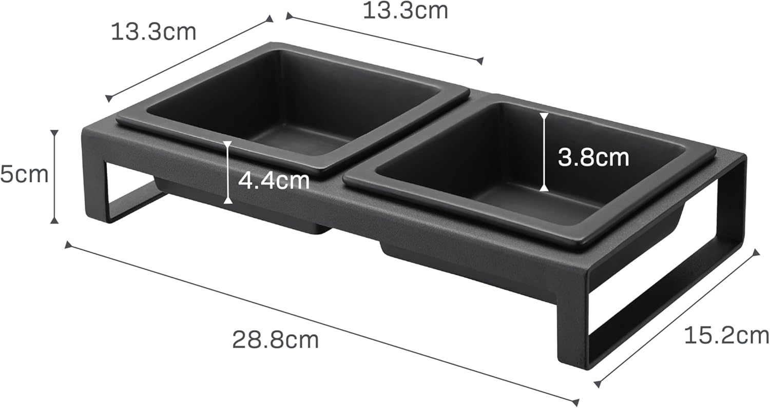 image:imageYamazaki Home Tower Steel and Ceramic Pet Food Stand 2 Bowls for Food and Water Feeder for Small Cats and Dogs NonSlip Tall 125 Cups 300 Milliliters Per BowlBlack