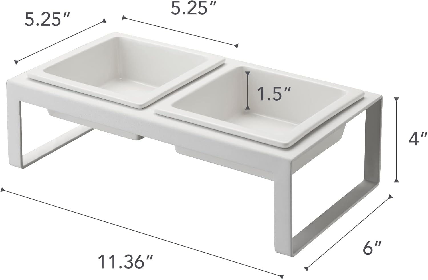 image:imageYamazaki Home Tower Steel and Ceramic Pet Food Stand 2 Bowls for Food and Water Feeder for Small Cats and Dogs NonSlip Tall 125 Cups 300 Milliliters Per BowlWhite