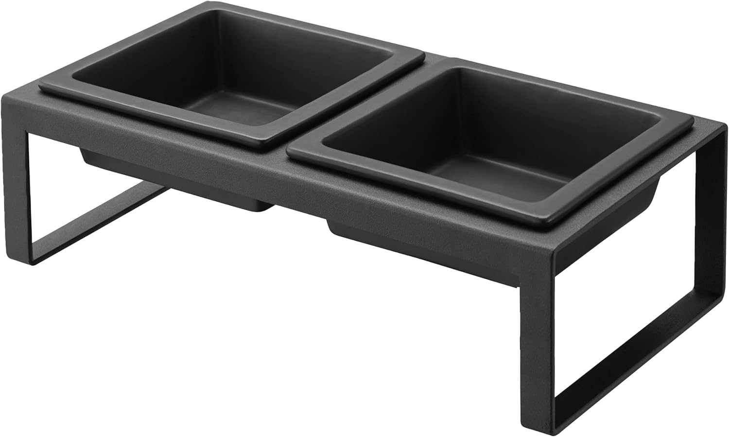 image:imageYamazaki Home Tower Steel and Ceramic Pet Food Stand 2 Bowls for Food and Water Feeder for Small Cats and Dogs NonSlip Tall 125 Cups 300 Milliliters Per BowlBlack