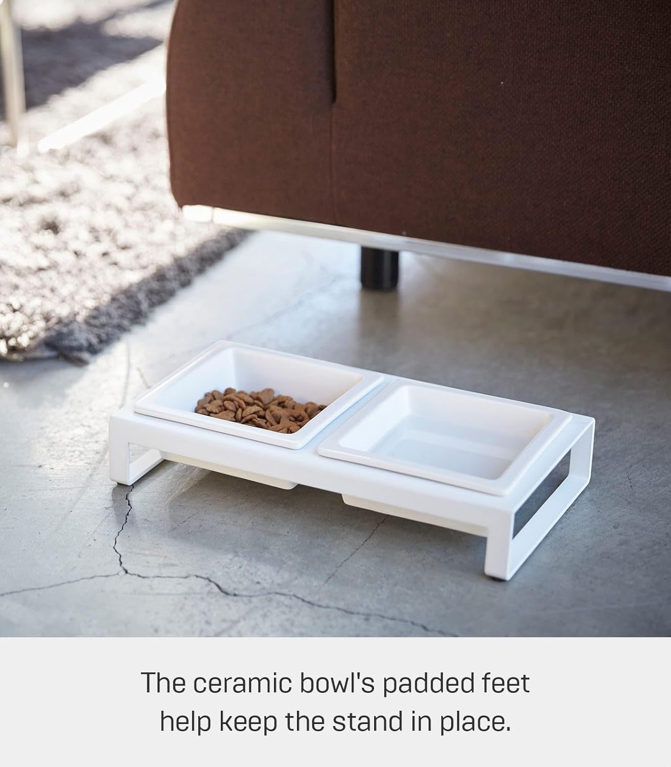 image:imageYamazaki Home Tower Steel and Ceramic Pet Food Stand 2 Bowls for Food and Water Feeder for Small Cats and Dogs NonSlip Tall 125 Cups 300 Milliliters Per BowlWhite