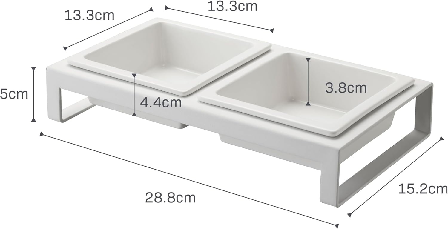 image:imageYamazaki Home Tower Steel and Ceramic Pet Food Stand 2 Bowls for Food and Water Feeder for Small Cats and Dogs NonSlip Tall 125 Cups 300 Milliliters Per BowlWhite