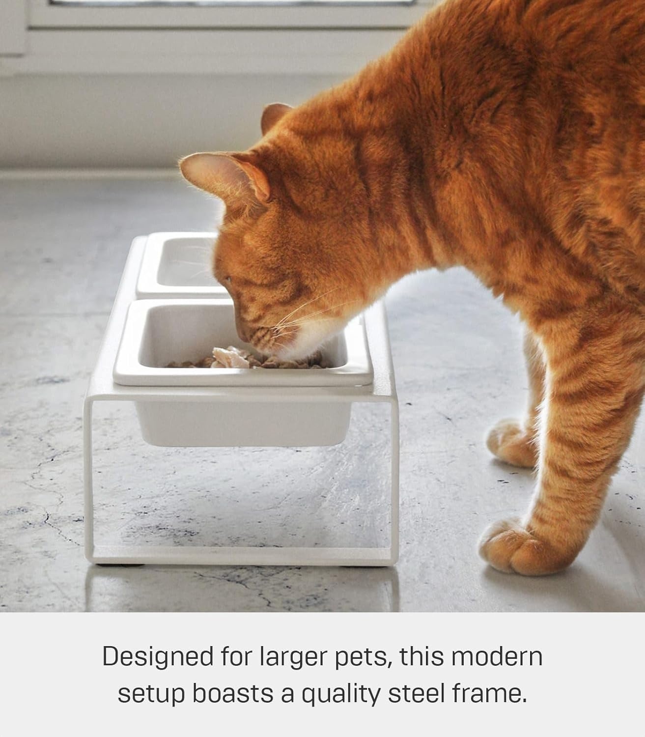 image:imageYamazaki Home Tower Steel and Ceramic Pet Food Stand 2 Bowls for Food and Water Feeder for Small Cats and Dogs NonSlip Tall 125 Cups 300 Milliliters Per BowlWhite