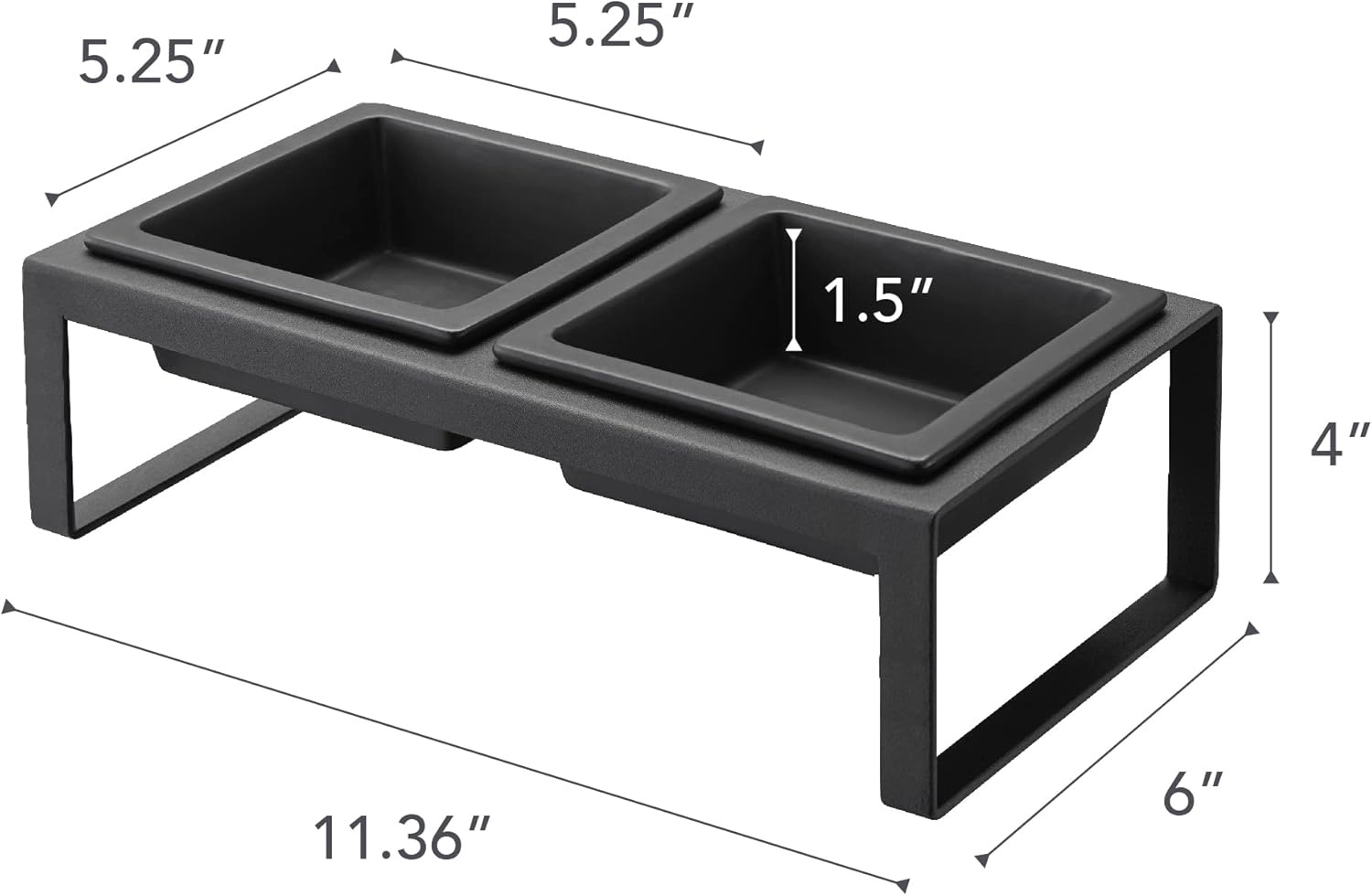 image:imageYamazaki Home Tower Steel and Ceramic Pet Food Stand 2 Bowls for Food and Water Feeder for Small Cats and Dogs NonSlip Tall 125 Cups 300 Milliliters Per BowlBlack