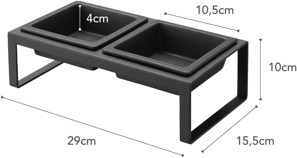 image:imageYamazaki Home Tower Steel and Ceramic Pet Food Stand 2 Bowls for Food and Water Feeder for Small Cats and Dogs NonSlip Tall 125 Cups 300 Milliliters Per BowlBlack