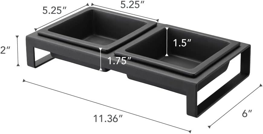 image:imageYamazaki Home Tower Steel and Ceramic Pet Food Stand 2 Bowls for Food and Water Feeder for Small Cats and Dogs NonSlip Tall 125 Cups 300 Milliliters Per BowlBlack