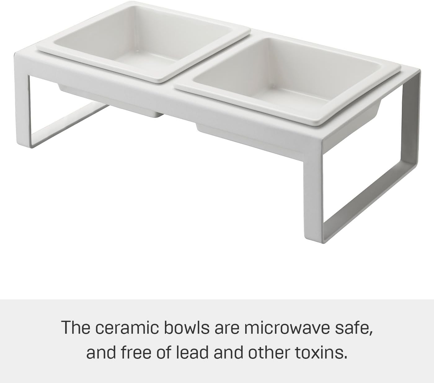 image:imageYamazaki Home Tower Steel and Ceramic Pet Food Stand 2 Bowls for Food and Water Feeder for Small Cats and Dogs NonSlip Tall 125 Cups 300 Milliliters Per BowlWhite