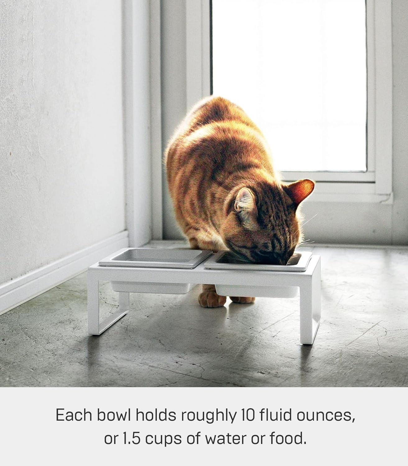 image:imageYamazaki Home Tower Steel and Ceramic Pet Food Stand 2 Bowls for Food and Water Feeder for Small Cats and Dogs NonSlip Tall 125 Cups 300 Milliliters Per BowlWhite
