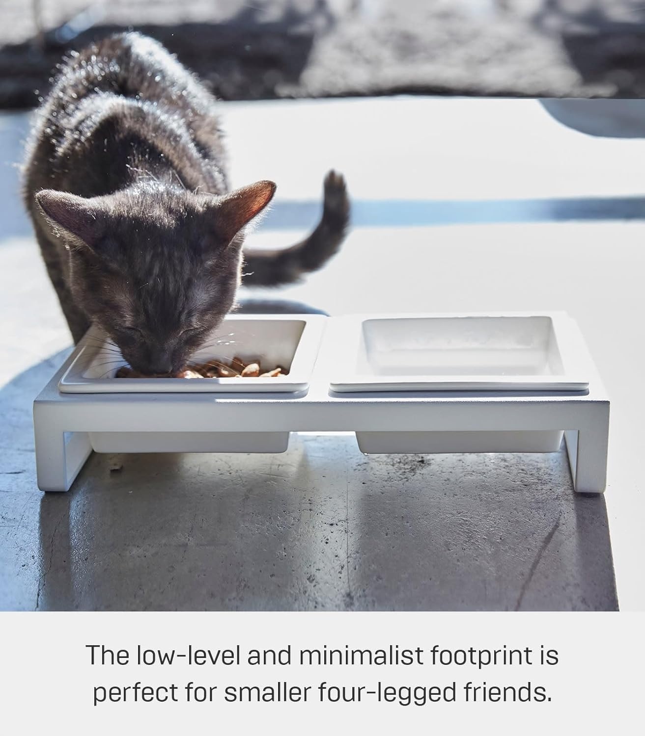image:imageYamazaki Home Tower Steel and Ceramic Pet Food Stand 2 Bowls for Food and Water Feeder for Small Cats and Dogs NonSlip Tall 125 Cups 300 Milliliters Per BowlWhite