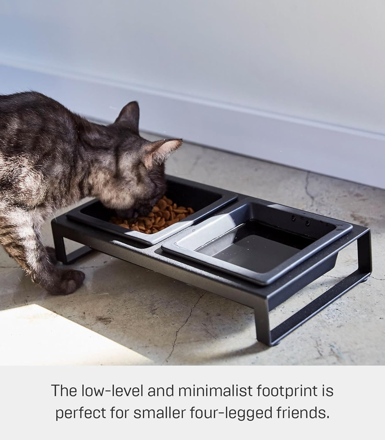 image:imageYamazaki Home Tower Steel and Ceramic Pet Food Stand 2 Bowls for Food and Water Feeder for Small Cats and Dogs NonSlip Tall 125 Cups 300 Milliliters Per BowlBlack