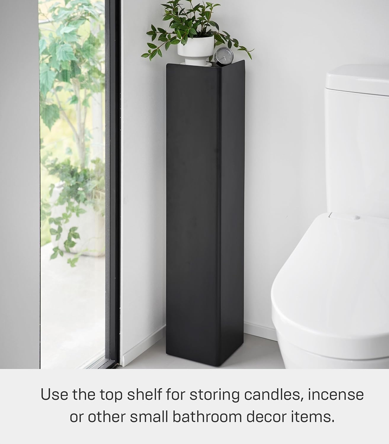 image:imageYamazaki Home Tower Supplies OrganizerSlim Rolling Bathroom Storage Toilet Paper Stocker with Adjustable Shelf Steel Black