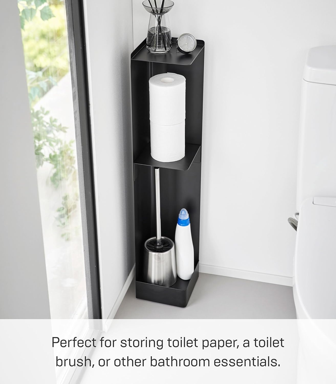 image:imageYamazaki Home Tower Supplies OrganizerSlim Rolling Bathroom Storage Toilet Paper Stocker with Adjustable Shelf Steel Black