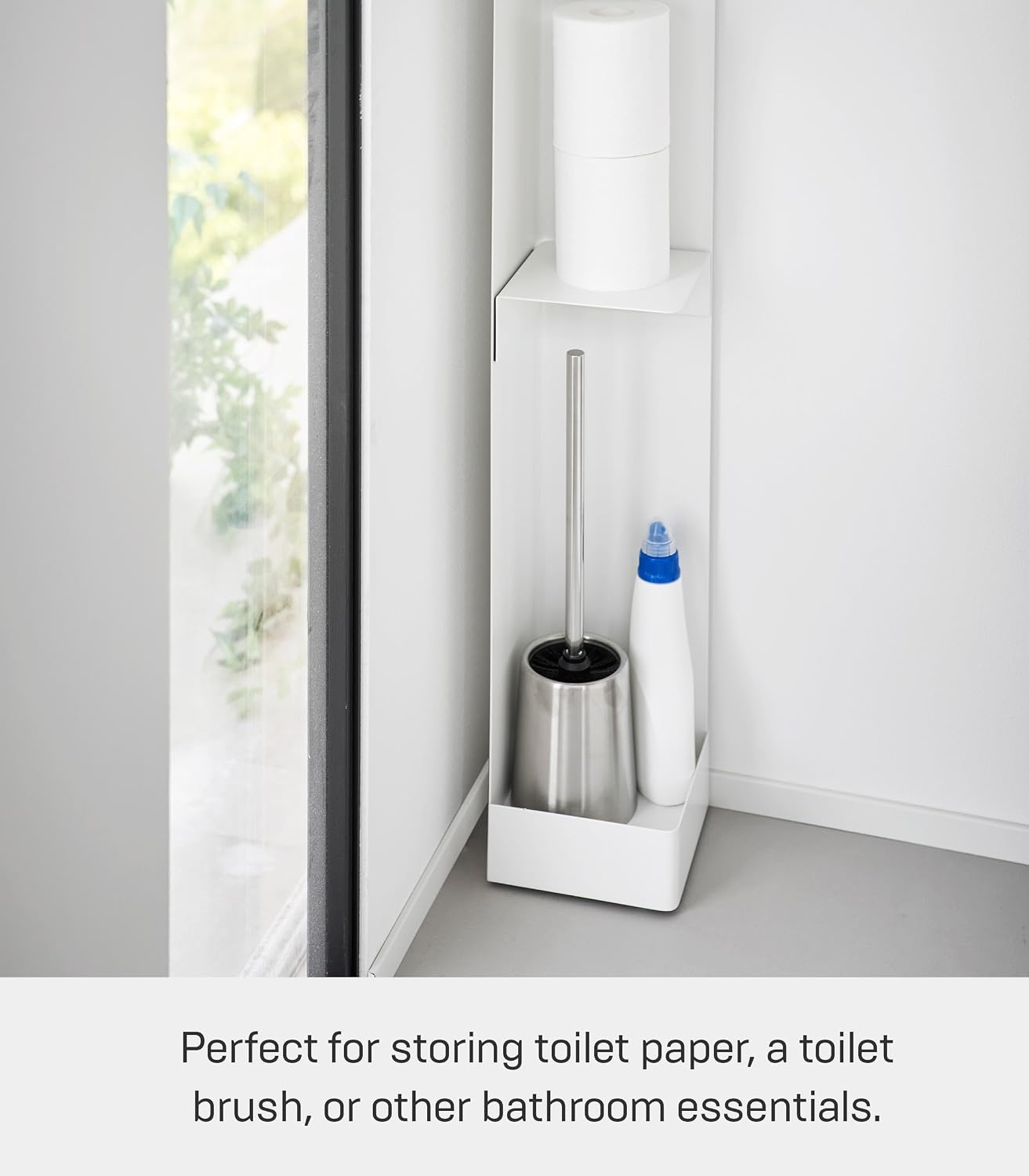 image:imageYamazaki Home Tower Supplies OrganizerSlim Rolling Bathroom Storage Toilet Paper Stocker with Adjustable Shelf Steel White