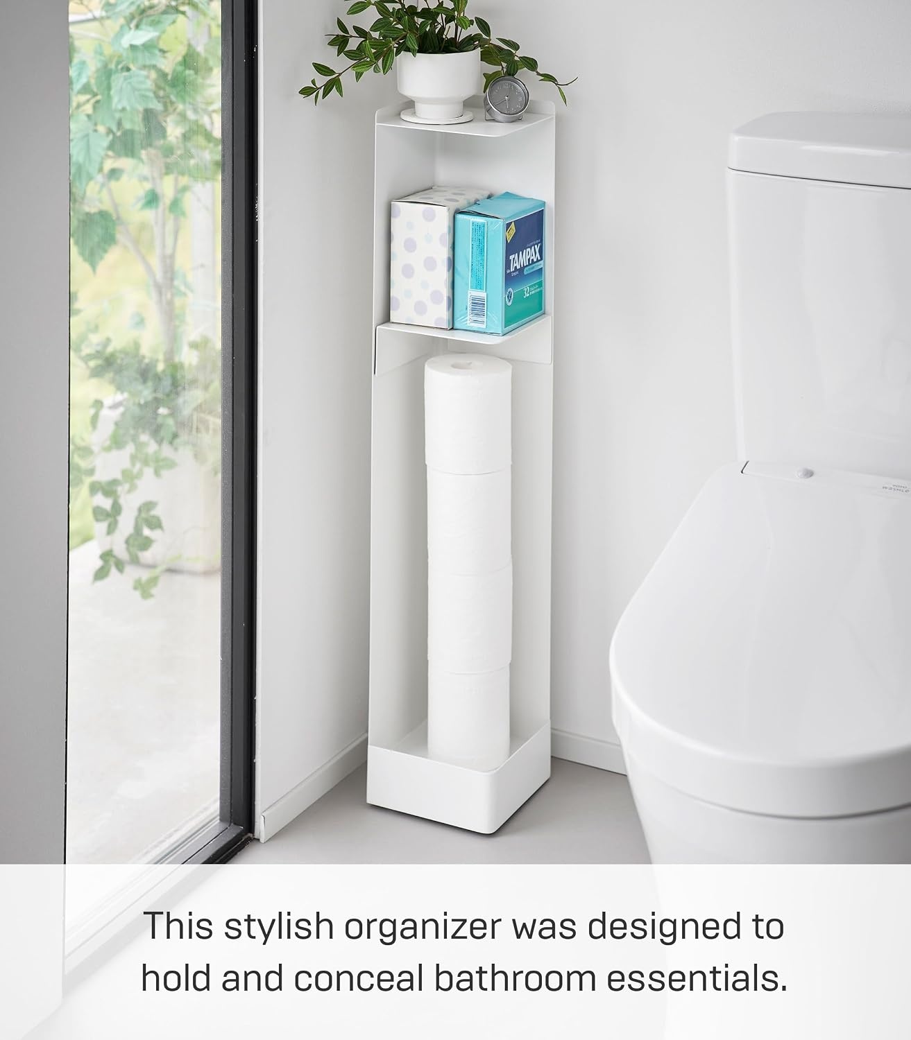 image:imageYamazaki Home Tower Supplies OrganizerSlim Rolling Bathroom Storage Toilet Paper Stocker with Adjustable Shelf Steel White