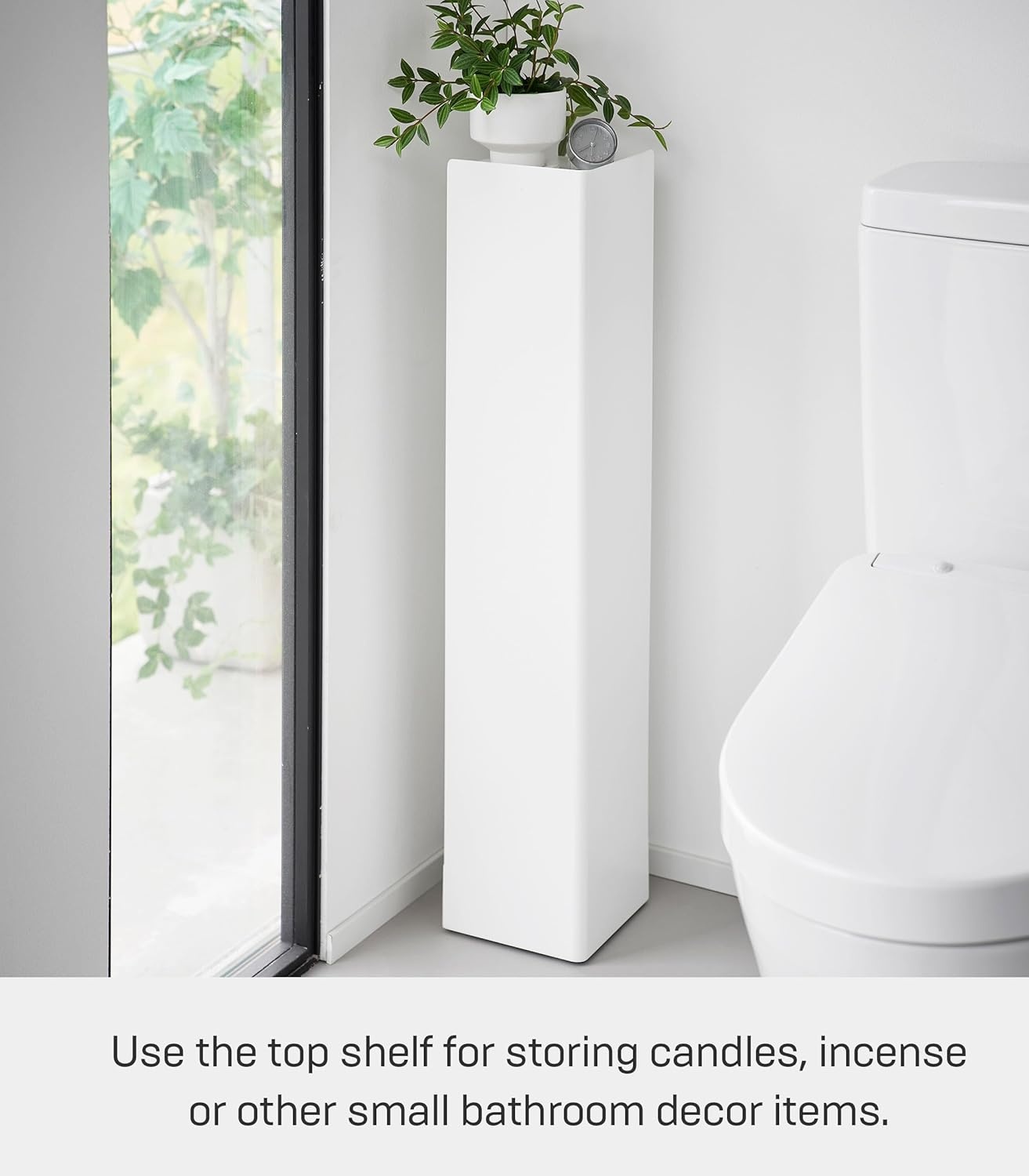 image:imageYamazaki Home Tower Supplies OrganizerSlim Rolling Bathroom Storage Toilet Paper Stocker with Adjustable Shelf Steel White