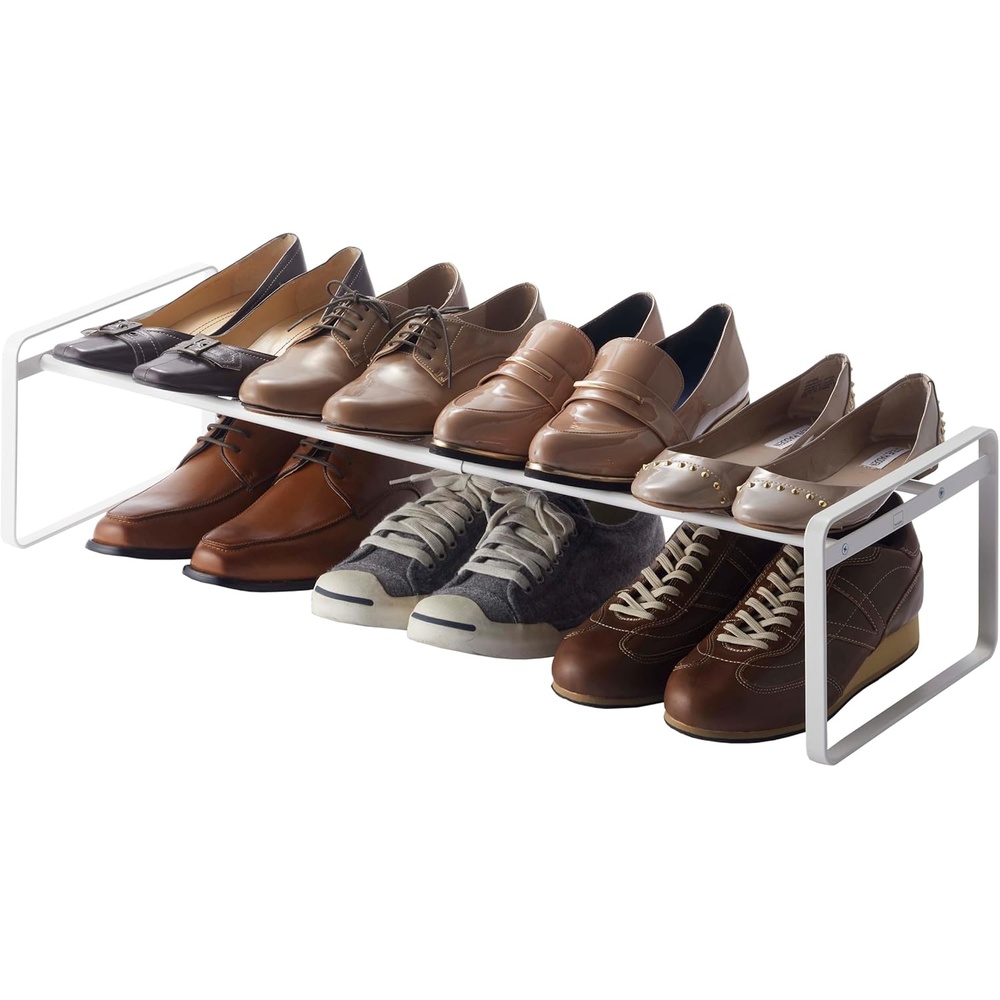 image:imageYAMAZAKI Home Frame Expandable Shoe Rack Stackable Metal Shoe Organizer for Closets amp Small Spaces 18 Steel White