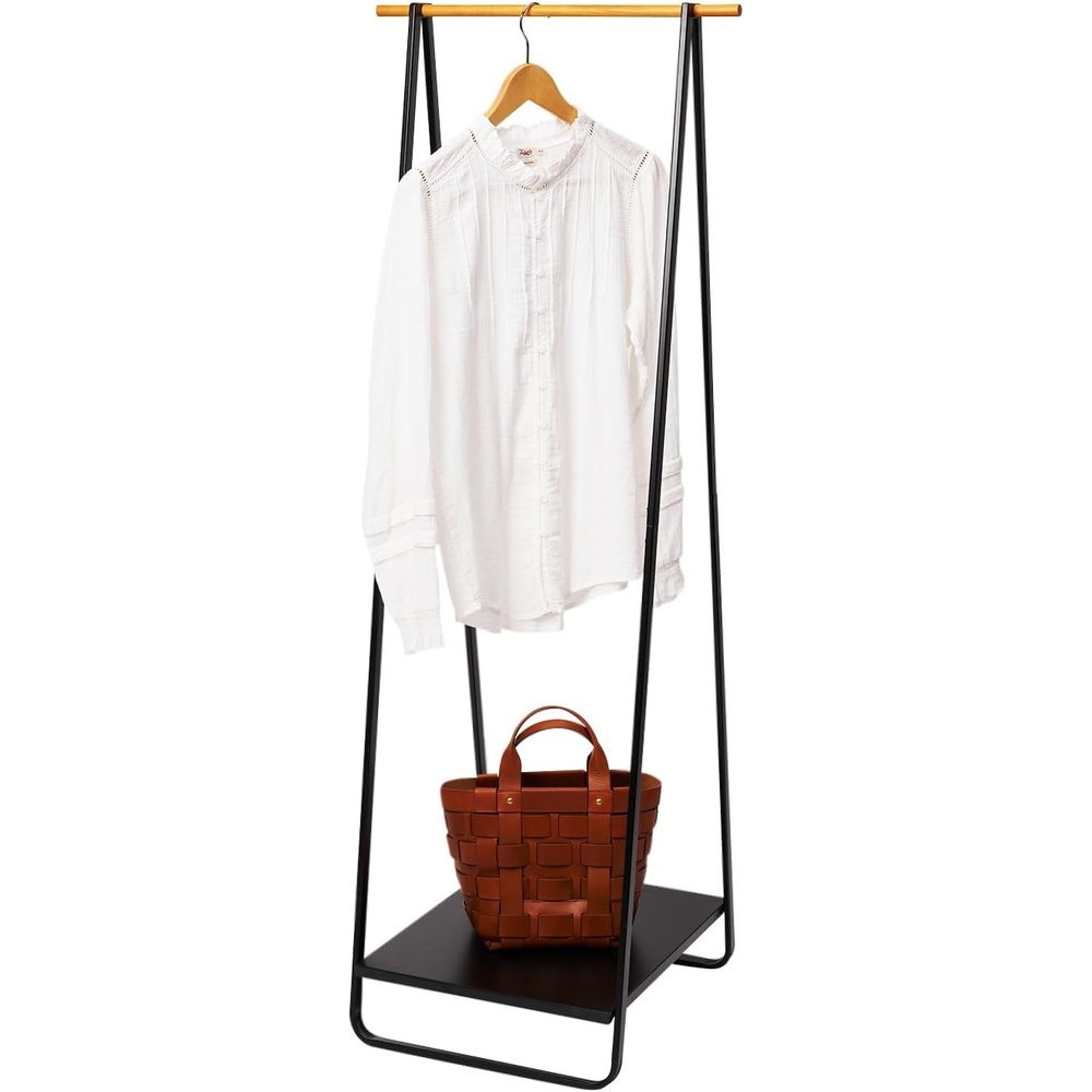 image:imageYAMAZAKI Home Freestanding Coat Hanger Clothes Rack with Shelf Steel One Size WhiteBlack