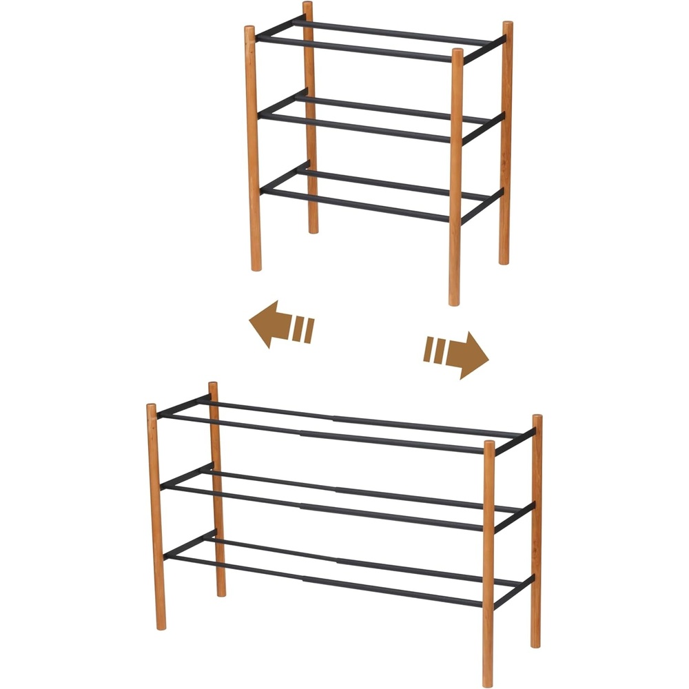 image:imageYAMAZAKI Home Plain Expandable 3Tiered Space Saving Shoe Rack Metal Shoe Organizer For Entryway Or Bedroom 18 Steel Holds 12 To 16 ShoesBlack