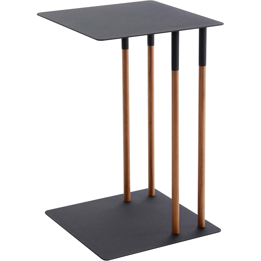image:imageYAMAZAKI Home Plain Metal and Wood Sliding Sofa C Table End Table Coffee Tray Laptop Desk Modern Bedside Or Living Room Small Accent Table 22 SteelBlack