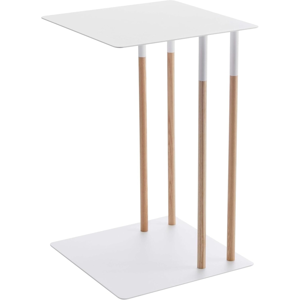 image:imageYAMAZAKI Home Plain Metal and Wood Sliding Sofa C Table End Table Coffee Tray Laptop Desk Modern Bedside Or Living Room Small Accent Table 22 SteelWhite