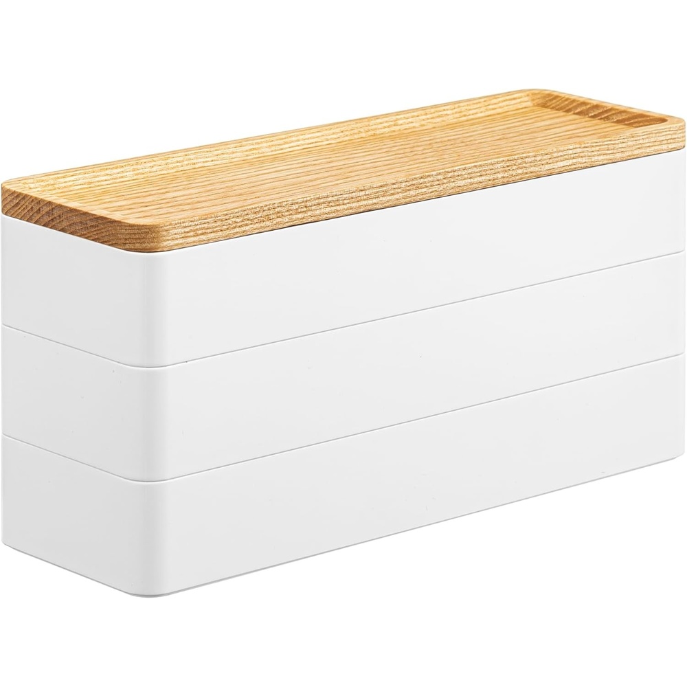 image:imageYAMAZAKI Home Rin Stacking Watch And Accessory Case Jewelry Box Organizer For Glasses Plastic WoodWhite