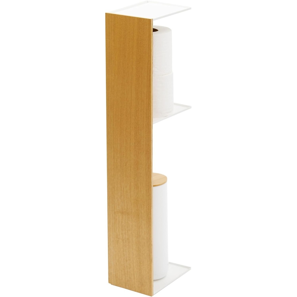 image:imageYAMAZAKI Home Rin Toilet Organizer Slim Bathroom Storage Shelves Steel Wood Ash