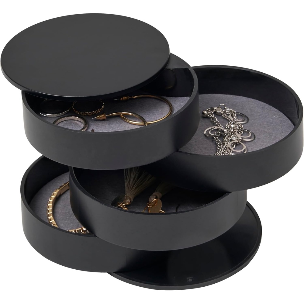 image:imageYAMAZAKI Home Rotating Jewelry Organizer 4Tier Storage Box Stacked Accessory TraysBlack