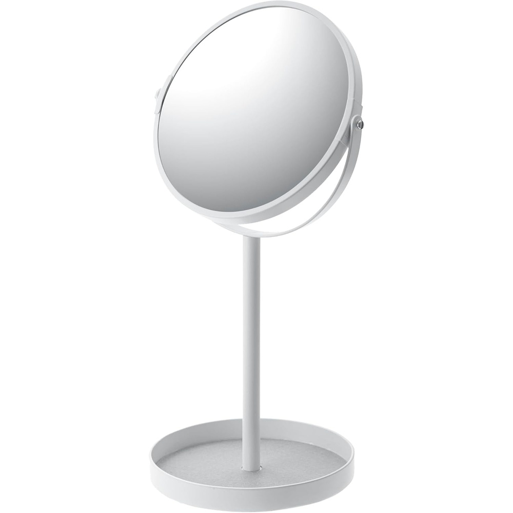 image:imageYAMAZAKI Home Round Standing Mirror Bathroom and Bedroom Organizer with Tray No Assembly ReqWhite