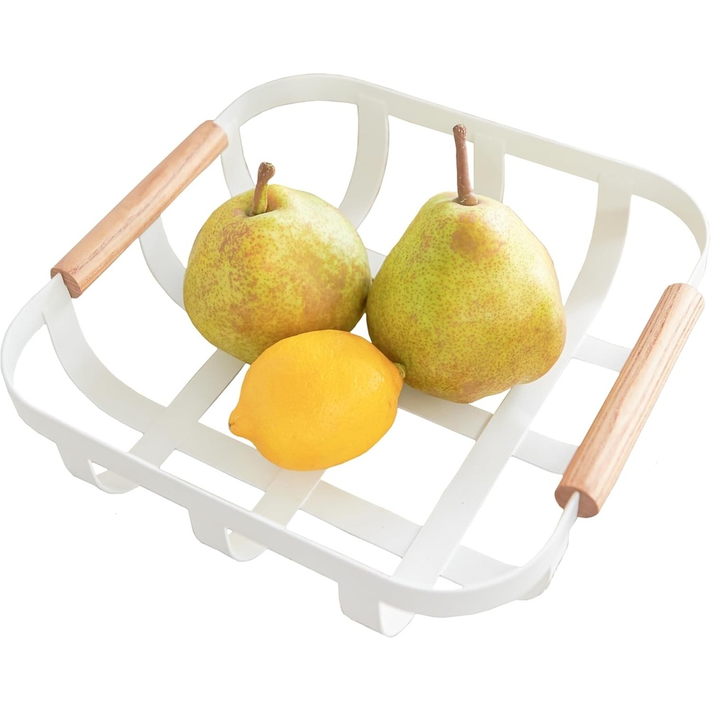 image:imageYAMAZAKI Home Tosca Fruit Basket Kitchen Decorative Metal Holder Bowl Steel WoodWhite