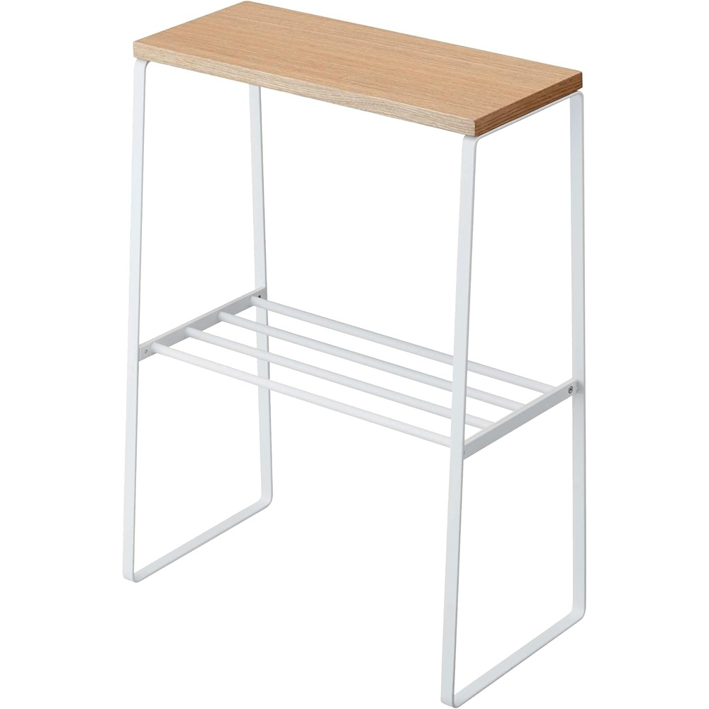 image:imageYAMAZAKI Home Tosca Narrow Living Room End Table  Slim Side Storage Shelf Stand Furniture Metal and Wood Modern Skinny Accent Table 22  Steel  WoodWhite