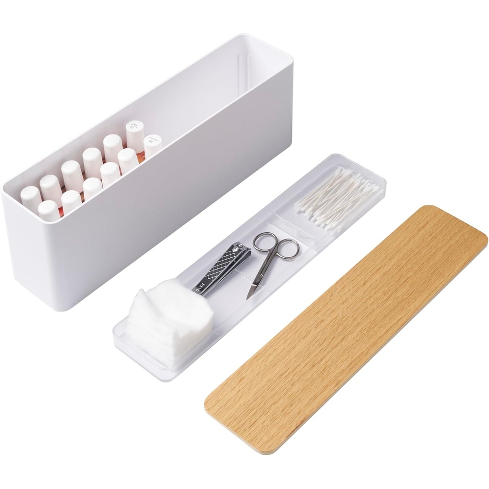image:imageYAMAZAKI Home Tosca Spacious Nail Polish Organizer With Lid Slim Storage Case With Tray For Nail Care Supplies PlasticWhite