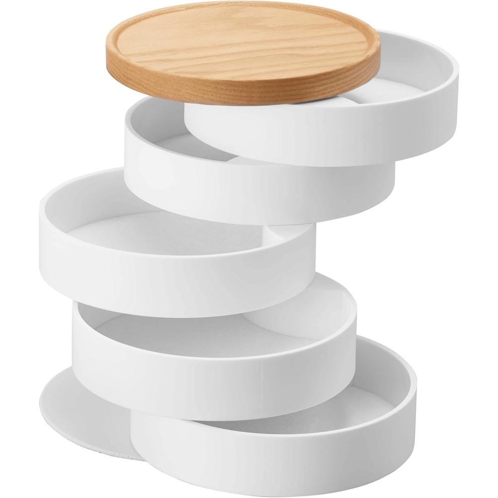 image:imageYAMAZAKI Home Tosca Stacked Accessory Trays With Wooden Lid Open Abs PlasticOpen