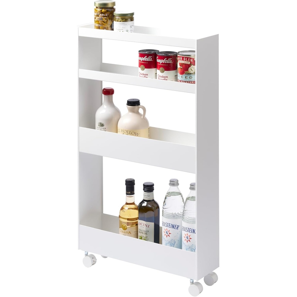 image:imageYAMAZAKI Home Tower Slim 4Tier Rolling Storage Cart Mobile Organizer for Kitchen Or Bathroom 317 Steel White