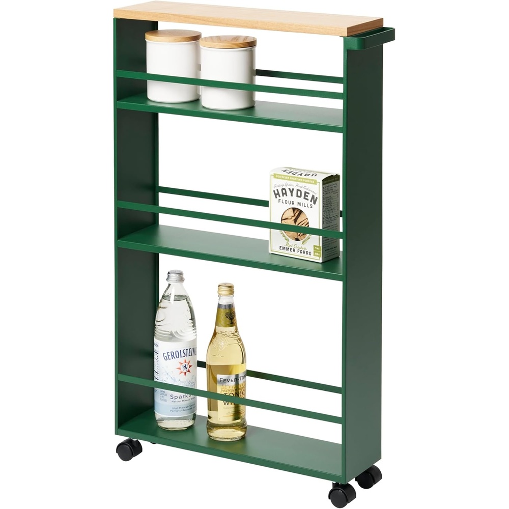 image:imageYAMAZAKI home Tower Rolling Slim Storage Cart With Handle WhiteForest Green