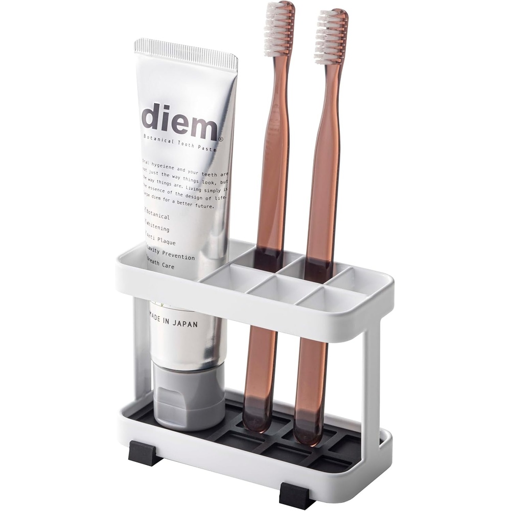 image:imageYamazaki Home Toothbrush and Toothpaste Holder for Bathroom Countertop Steel Water Resistant No Assembly ReqWhite