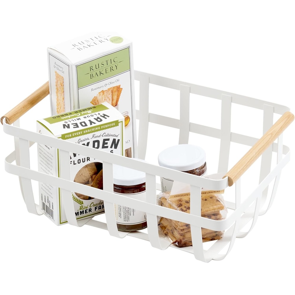 image:imageYamazaki Home Tosca Storage Basket Home Organizer Bin Holder With Wooden Handle Medium Steel Wood One Size