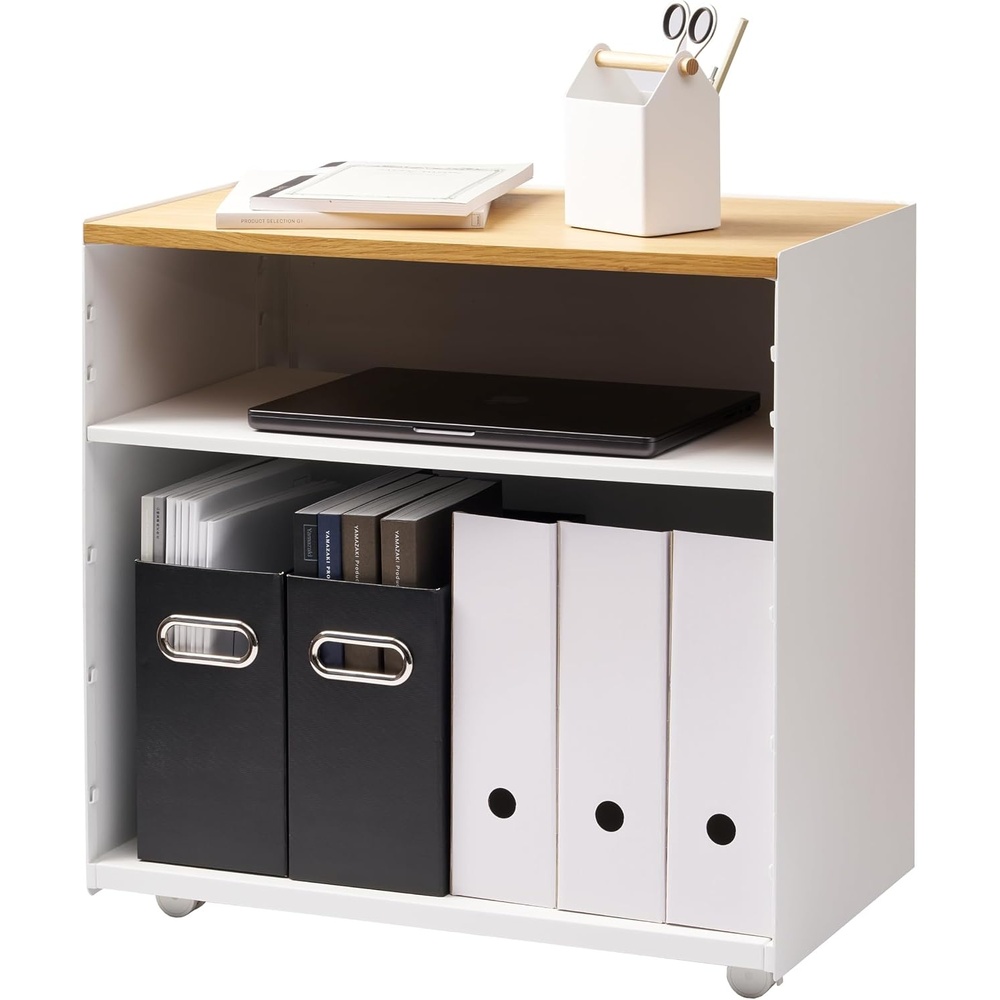 image:imageYamazaki Home Tower Mobile Hideaway Storage Cart Rolling Printer Stand with Adjustable Shelves Hidden Storage Rolling Cart with Wheels Mobile Office Organizer Utility Cart 23 Steel Wood White