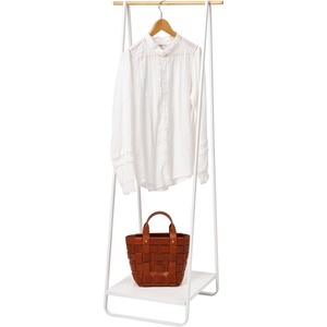 YAMAZAKI Home Freestanding Coat Hanger Clothes Rack with Shelf Steel One Size White(White)