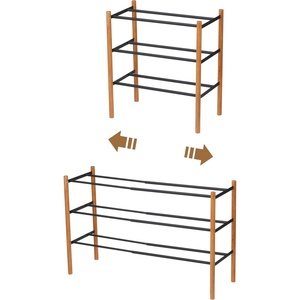 YAMAZAKI Home Plain Expandable 3-Tiered Space Saving Shoe Rack, Metal Shoe Organizer For Entryway Or Bedroom, 18″ – Steel – Holds 12 To 16 Shoes(Black)