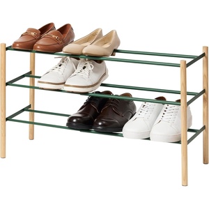 YAMAZAKI Home Plain Expandable 3-Tiered Space Saving Shoe Rack, Metal Shoe Organizer For Entryway Or Bedroom, 18″ – Steel – Holds 12 To 16 Shoes(Forest Green)