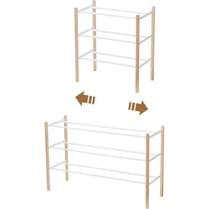 YAMAZAKI Home Plain Expandable 3-Tiered Space Saving Shoe Rack, Metal Shoe Organizer For Entryway Or Bedroom, 18″ – Steel – Holds 12 To 16 Shoes(White)