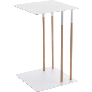 YAMAZAKI Home Plain Metal and Wood Sliding Sofa C Table End Table Coffee Tray Laptop Desk, Modern Bedside Or Living Room Small Accent Table, 22″ – Steel(White)