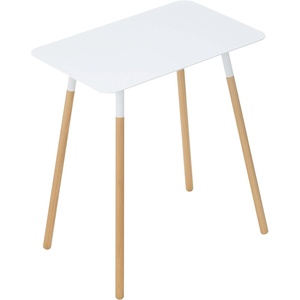YAMAZAKI Home Plain Modern Rectangular Space Saving Side Table for Living Room Or Small Bedside Metal and Wood Accent End Table, 20″ – Steel(White)