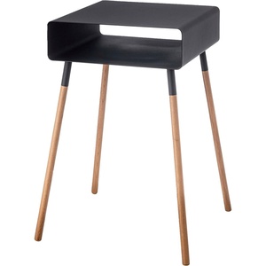YAMAZAKI Home Plain Side Table with Open Storage Shelf, Rectangular Accent Space Saving Living Room Bedroom Couch End Table – Short, 14″ – Steel + Wood(Black)